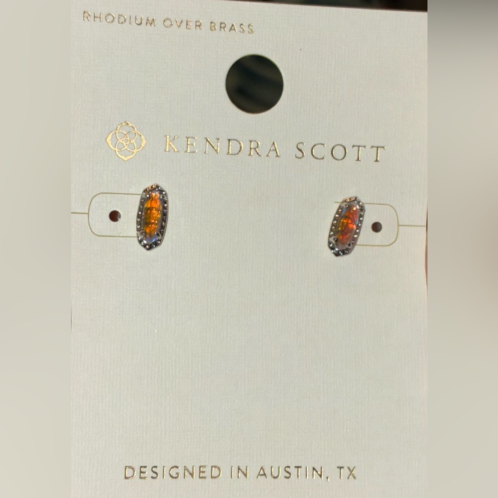 KENDRA SCOTT SET Clear Iridescent Dichroic Glass Rhodium Necklace & Earrings NWT - Picture 12 of 16
